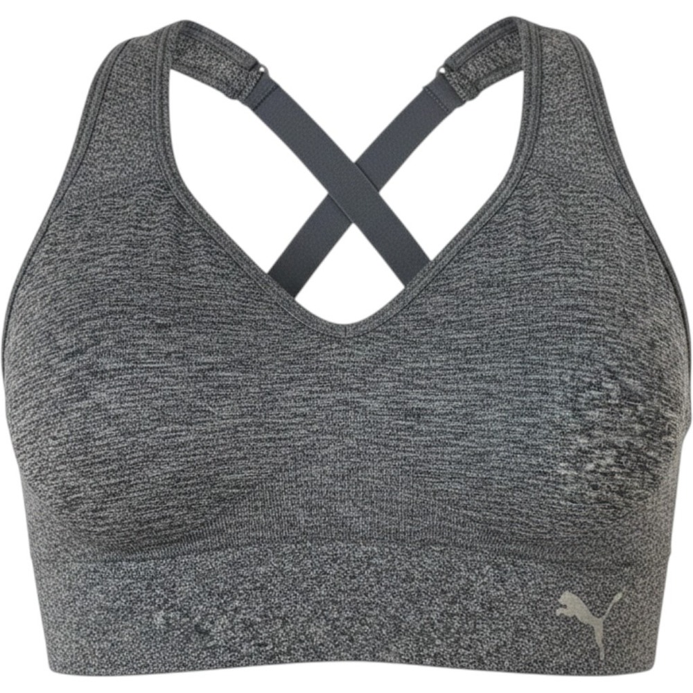Puma Womens Seamless Sports Bra Heather Gray Crisscross Straps Small